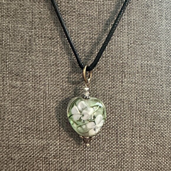 BUNDLE (3) Clear Quartz, Knotted Amazonite, Hand Blown Heart Pendant Necklaces - Picture 5 of 11